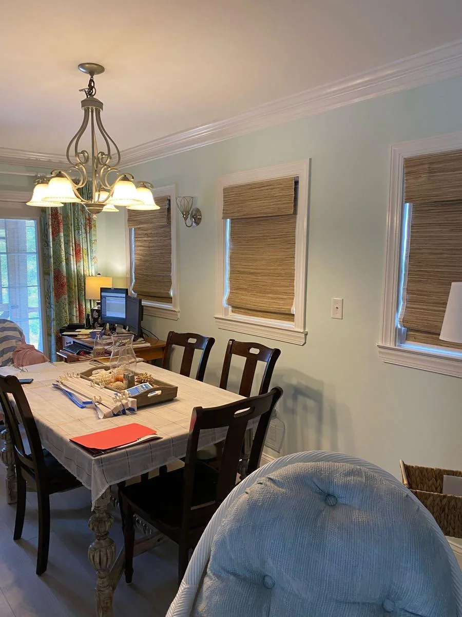 Woven shades in a dining room