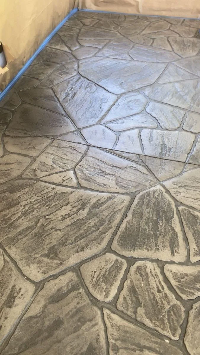 Textured stone-look floor detail